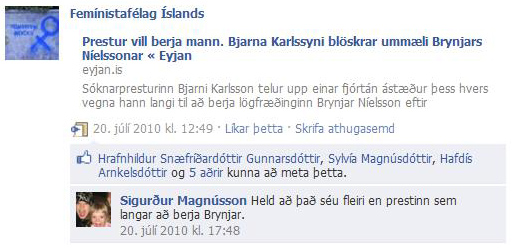 Skjáskot af fésbókargrúppu femínista